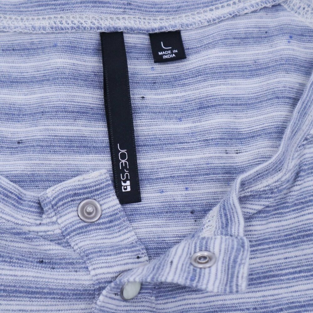 Joe's Jeans Long Sleeve Tee T-Shirt Henley Mens L Large Blue White Striped - Picture 3 of 6